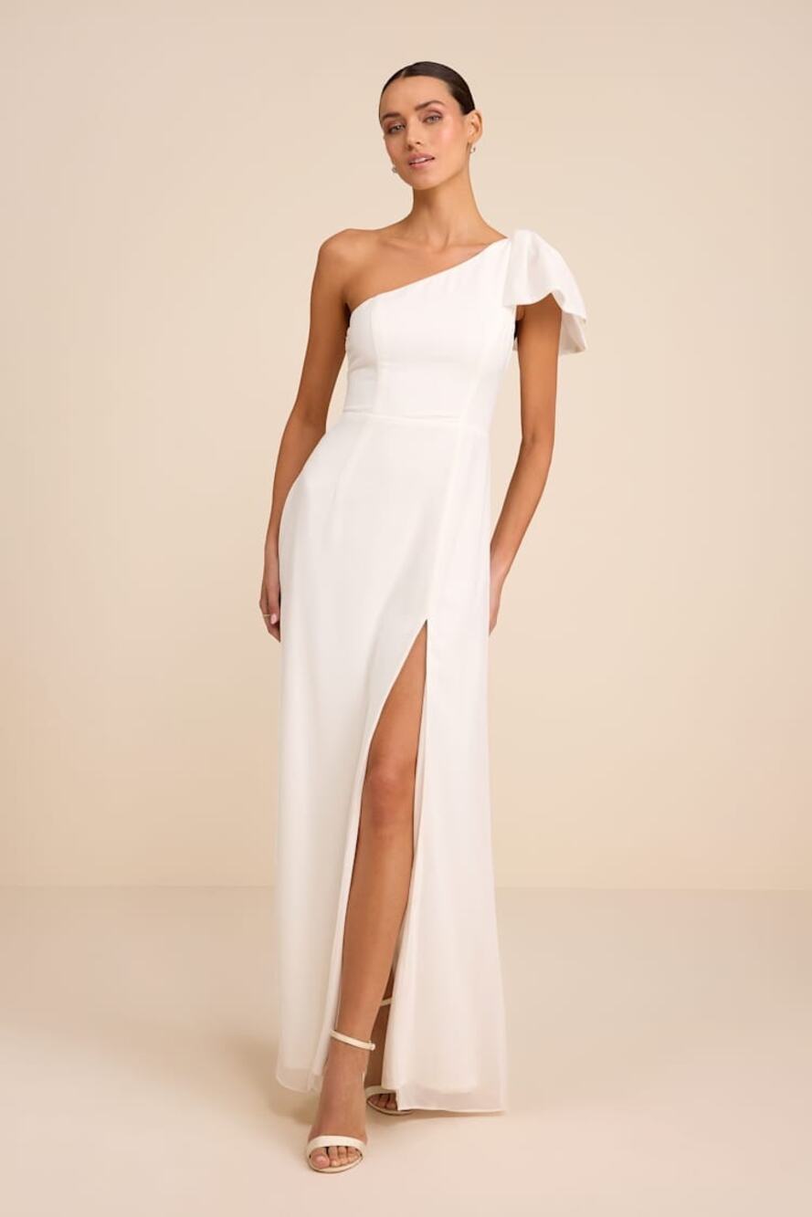 Lulus Simply Brilliant White One-Shoulder Bow Maxi Dress Formal Wedding XL NWT